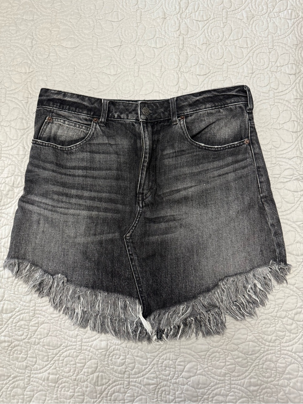 We The Free Black Frayed Hem Denim Skirt